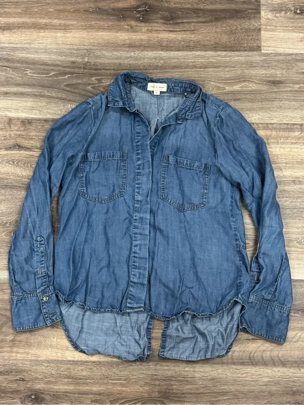Anthropologie Cloth + Stone Chambray Split Back Button Down Top Women’s Small - Image 3