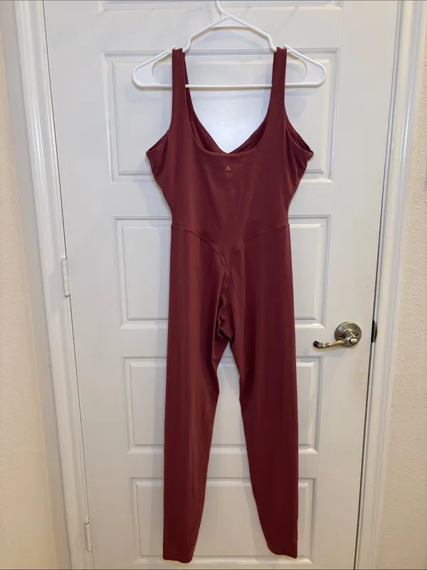 Vitality Burgundy Workout Jumpsuit Unitard V Neck Full Length Activewear Size M - Image 3