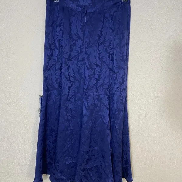 Vintage 100% Silk Blue Jacquard Skirt Size 10 Made In Korea - Image 3