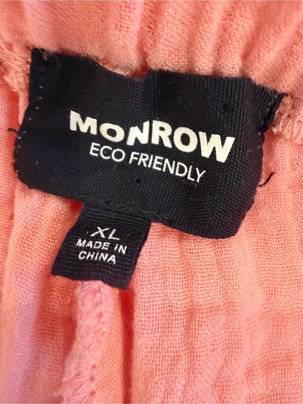 MONROW‎ Gauze Drawstring Pants Faded Coral Organic Cotton Pull On - Image 4