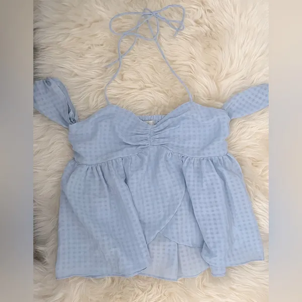 NWOT Urban Outfitters Blue Jesse Cold Shoulder Halter Top Size XS - Image 2
