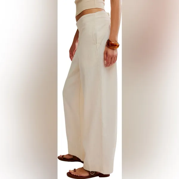 NWOT Free People X Free -Est Demi Wide Leg Linen Blend Pants In Tea Cookie S - Image 6