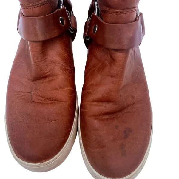 Frye Women's Lena Brown Leather Harness Moto Deco Bootie Boots Size 7.5 - Image 4