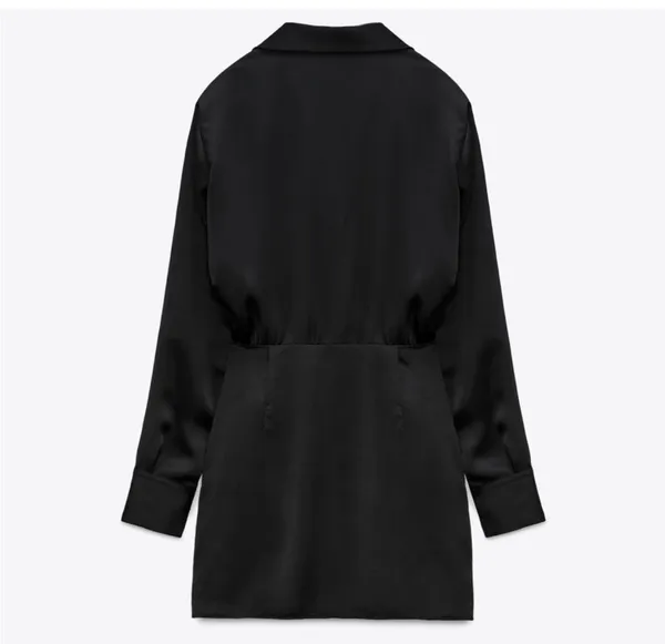 ZARA Satin Effect Long Sleeve Little Black Dress - Image 4