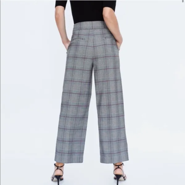 ZARA Grey Plaid wide leg culottes Size XS - Image 9