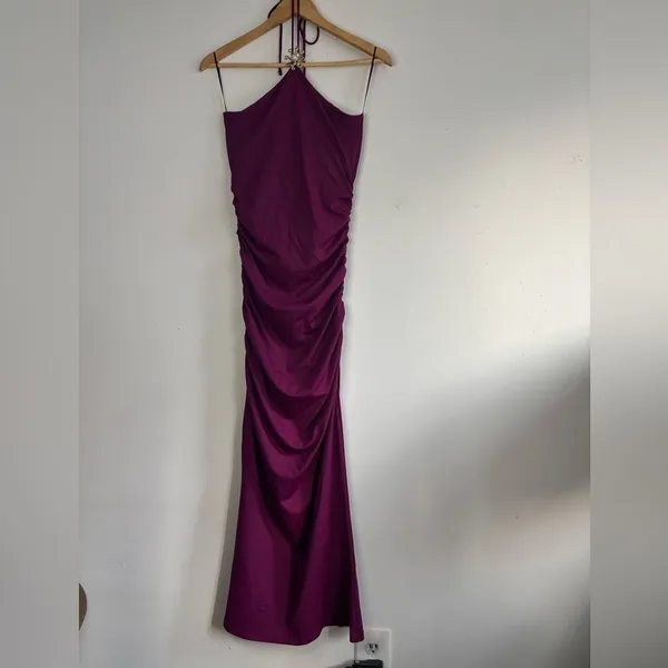 Zara Fuchsia-Purple Women’s Halter Midi Bodycon Dress‎ Size L - Image 2