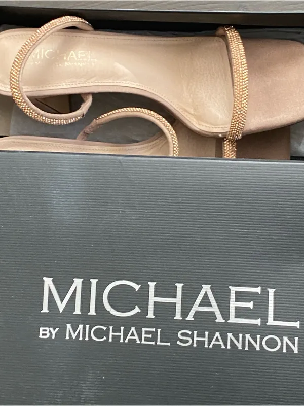 Blush Nude Slide Heels with Rose Gold Embellished Straps Size 9 - Image 7