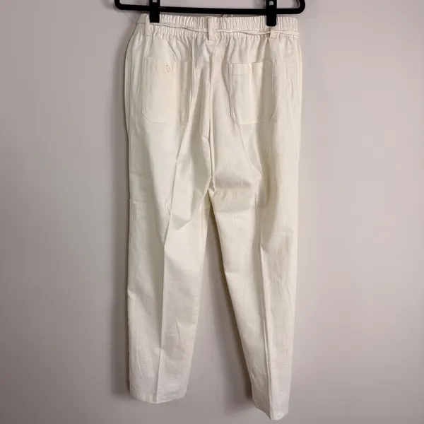 Cream 100% Linen Straight Leg Pants Coastal Summer Trousers Womens Medium - Image 2