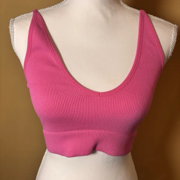 Garage Ribbed Seamless Crop Bralette‎ Tank Hot Pink Fuchsia Adjustable Straps S - Image 2