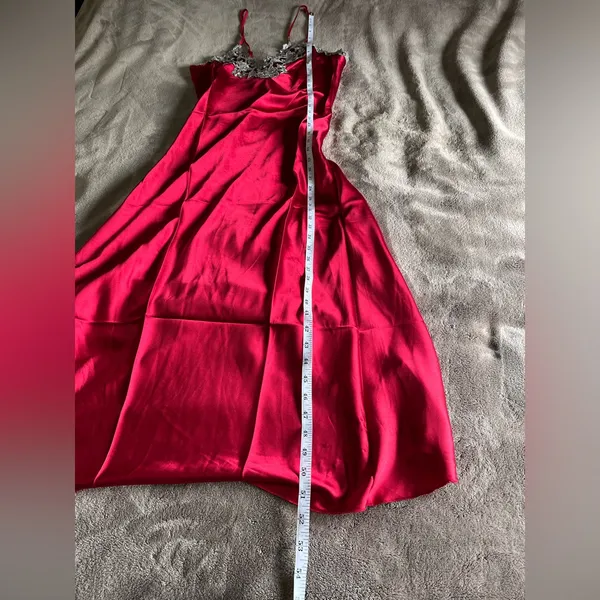 Elegant Vintage Red Satin Maxi Slip Dress Lace Trim Sleepwear Women’s Sz S EUC - Image 8