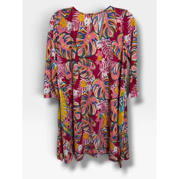 Simply Southern Tropical Parrot Dress Small Pink Palm Leaf Sharkbite Pockets NWT - Image 5