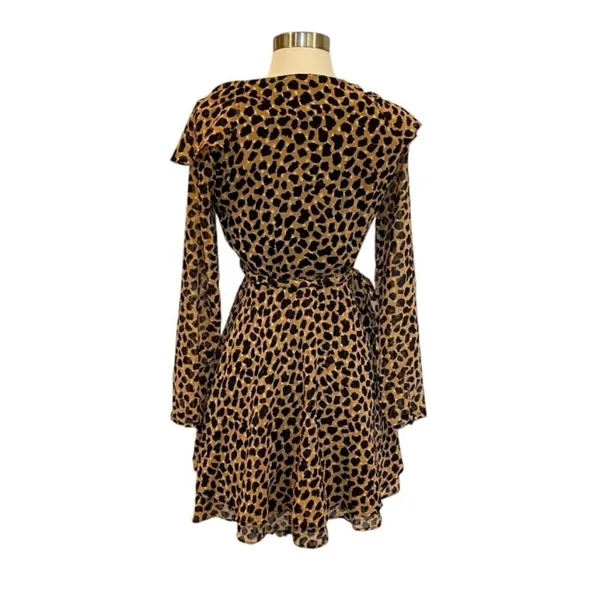 Free People Frenchie Leopard Print Georgette Mini Wrap Dress Boho Ruffle XS - Image 10