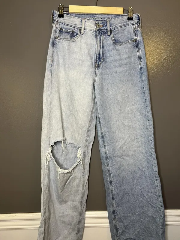 American Eagle Outfitters Skater Jeans Womens 4 Two Tone Wide Leg Distressed - Image 2