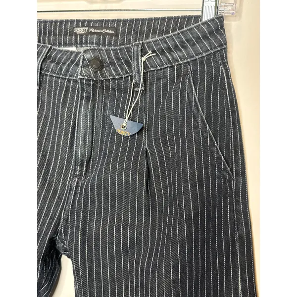 Soorty Pinstripe Chino Pants Black White Stripe Slim Fit Casual 28" - Image 5