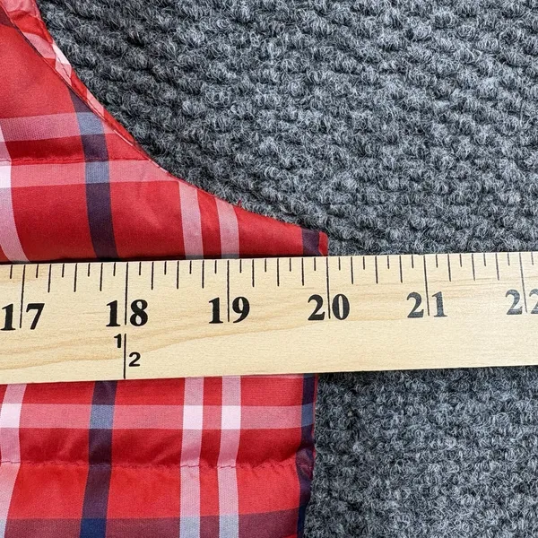 Lands' End Down Puffer Vest Womens S 6/8 Red Tartan Plaid‎ Zip Insulated - Image 6