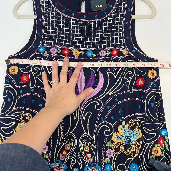 Maeve Anthropologie Sleeveless Embroidered Cotton Blue Sheath Dress Size US 6 - Image 11