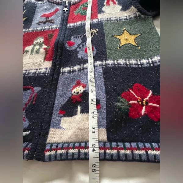 ALBOTS Vintage 90s Talbots Patchwork Christmas Winter Wool Cardigan Sweater XL. - Image 15