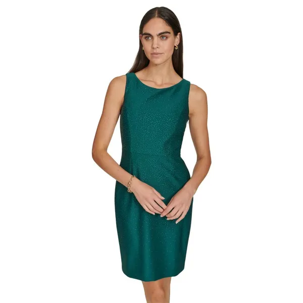 NWT Calvin Klein Boat-Neck Embellished Scuba Sheath Dress Emerald Green 2 - Image 2