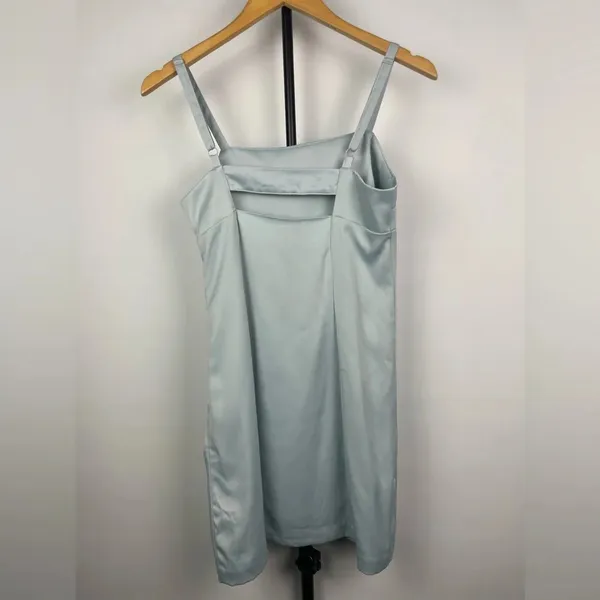 Urban Outfitters Baby Blue Wesley Satin‎ Straight Neck Slip Mini Dress - Image 5