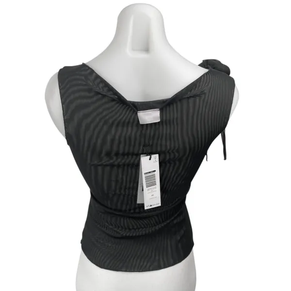NEW Noisy May Black Mesh Sheer Rose Bow Sleeveless Cami Blouse Tank Top Size XS - Image 2