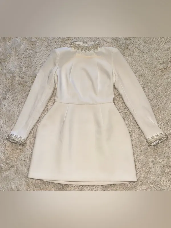 NEW Nadine Merabi White Audrina Athena Beaded Long Sleeve Minidress Sz 6 - Image 7