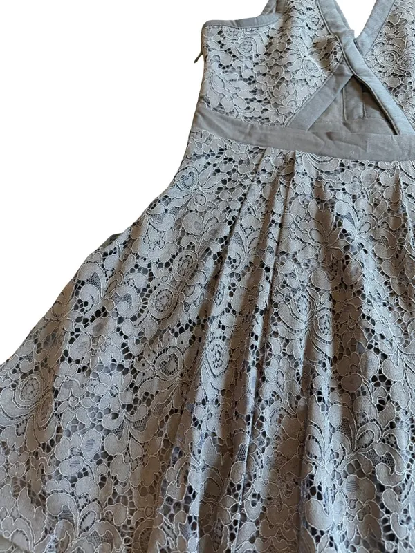 Free People x Anthropologie Grey Floral Lace Fit Flare Mini Dress Small Women's - Image 9