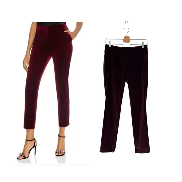 Alice + Olivia‎ Olivia Burgundy Merlot Velvet Bootcut Trousers Pants Size 0 - Image 2