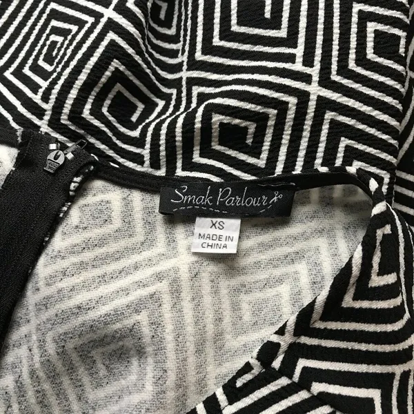 SMAK PARLOUR Black/White Geometric Faux Wrap Dress SMALL - Image 11