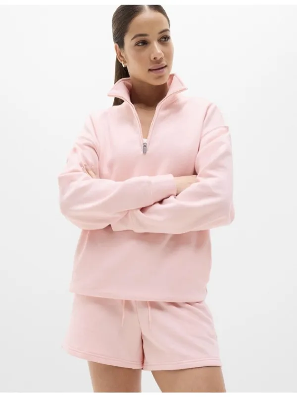 New Athleta M Forever Fleece 1/4 Zip Sweatshirt Pink Sand Medium Regular - Image 2
