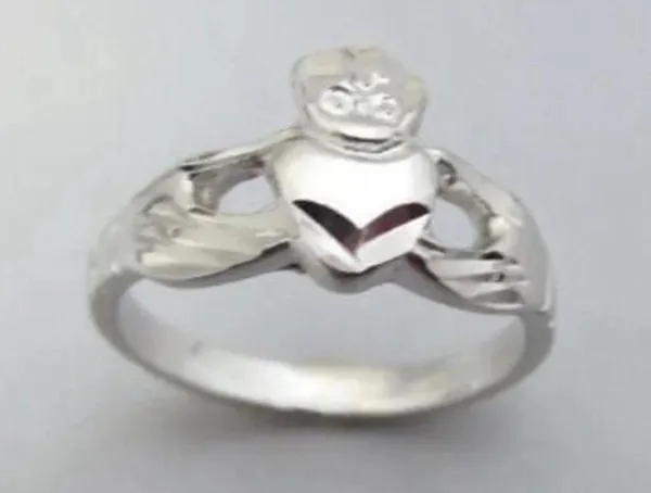 (Size 7) 14KT White Gold EP Celtic Irish Claddagh Ring (Brand New) - Image 2