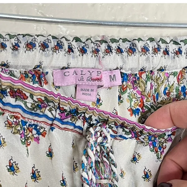 Calypso St Barth Silk Drawstring Beach Pants Boho Resort Women Floral Medium - Image 2