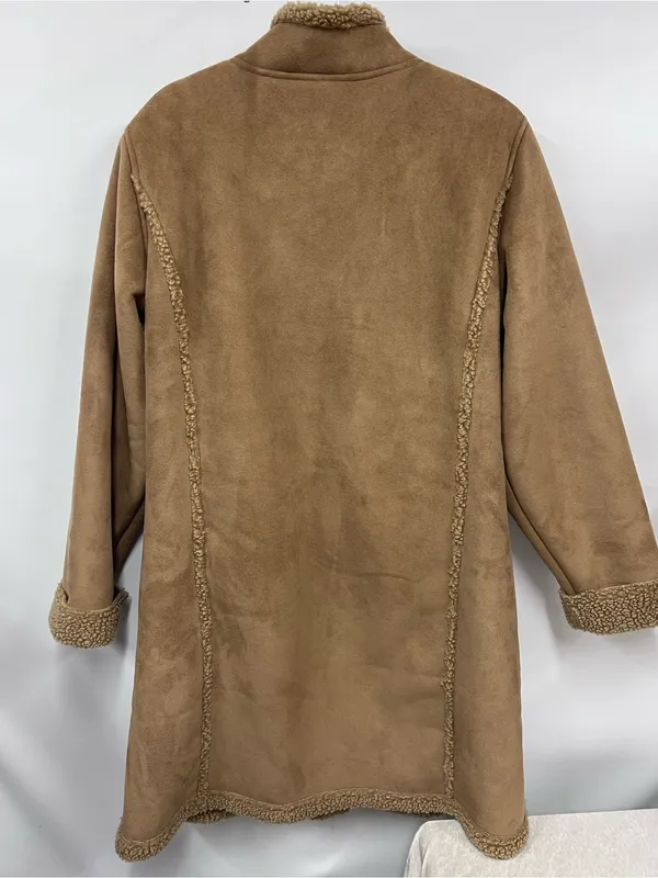 L.L. Bean Women's suede faux fur Shearling-Trim Trench Coat L regular - Image 9