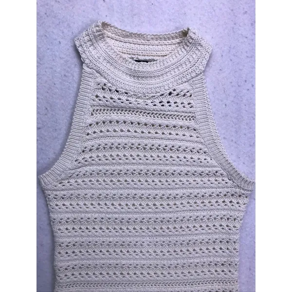 Banana Republic Organic Cotton Sweater Tank Womens‎ Small Cream Crochet Knit - Image 5