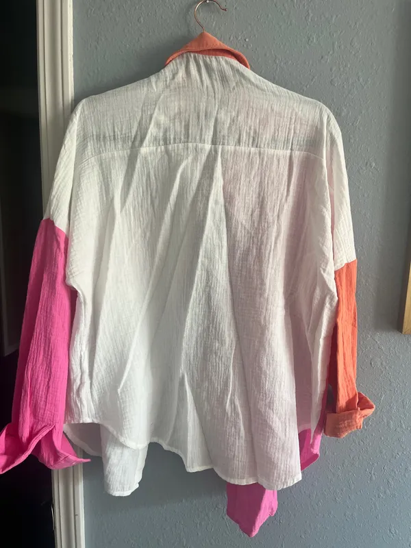 Colorblock Long Sleeve Button Up Shirt Multiple Size L - Image 2