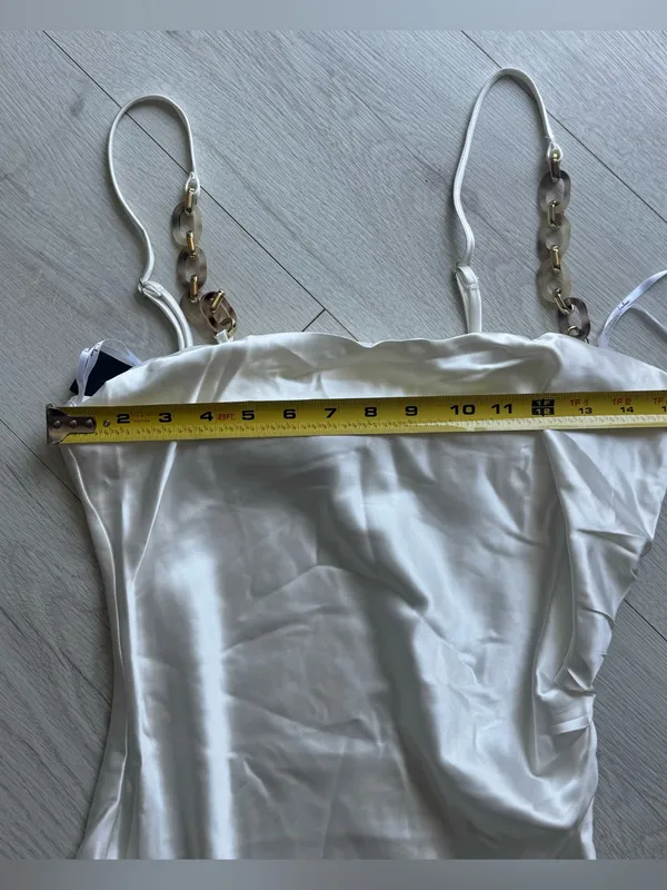 Lulu's White Satin Chain Strap,Slip Midi with Side Slit Size Medium - Image 13