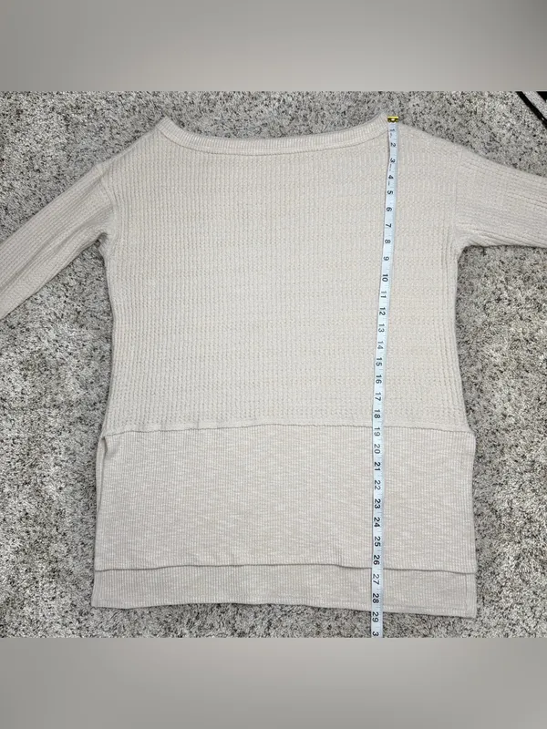 American Eagle Oversized Waffle Knit Long Sleeve Sweater Small Oatmeal Beige Tan - Image 8