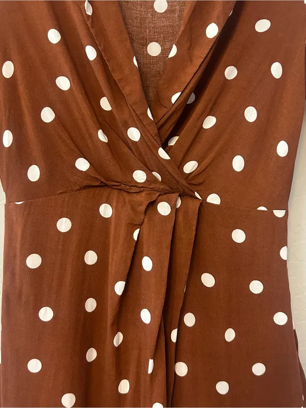 Lulu's Lush louicita rust brown polka dot surplice dress size medium - Image 6