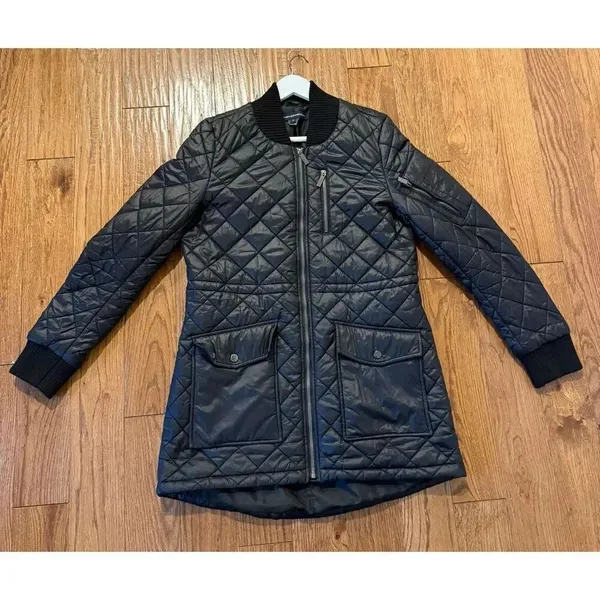 French Connection black puffer longline bomber jacket size M - Image 7