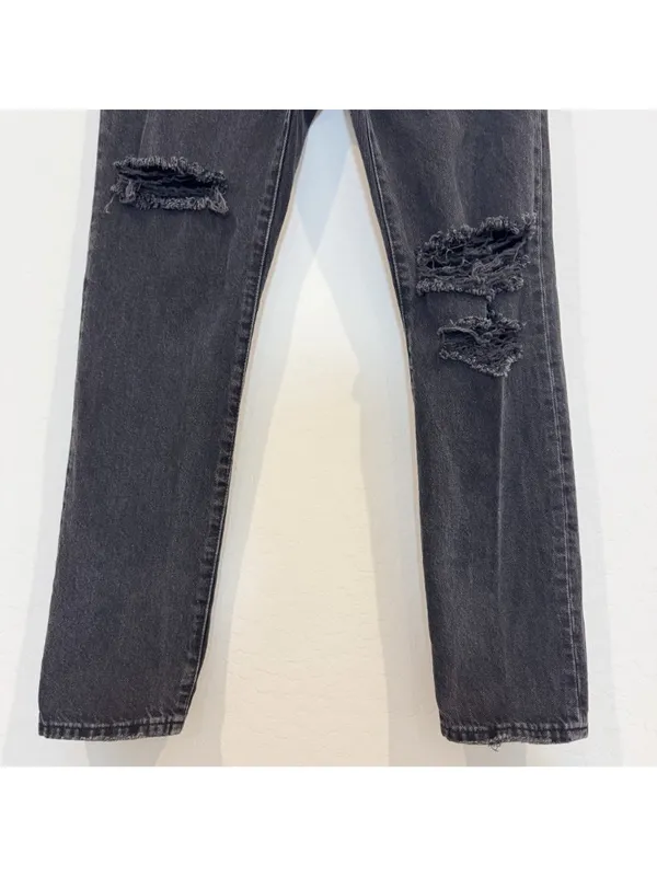 Levis 501‎ Jeans Size 26 Black Denim Button Fly Distressed Straight Pant Grunge - Image 5