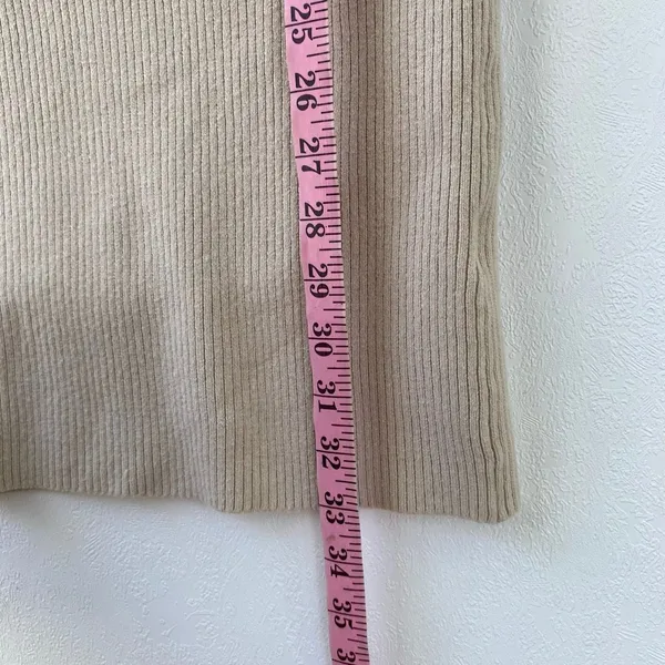 Abercrombie & Fitch S Beige Ribbed Knit Midi Dress V Neck Minimalist - Image 6