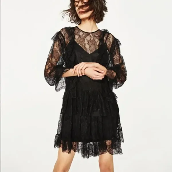 ✨ Zara black lace dress with frills✨ - Image 3