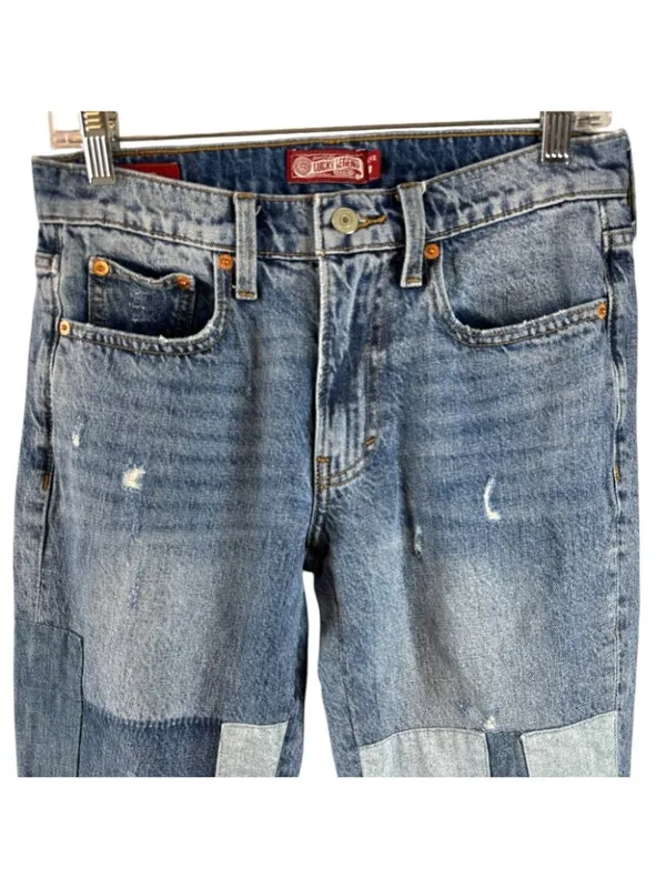 Lucky Brand Boyfriend Mid Rise Flare Patchwork Jeans Size 0/25R Cotton Hemp - Image 3