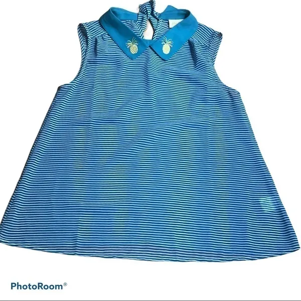 ModCloth Pineapple Collar Sleeveless Blouse Blue Size S - Image 4