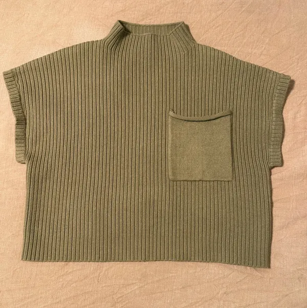Boutique Olive Green Ribbed Mock-Neck Sweater Vest with Front Pocket - Image 3