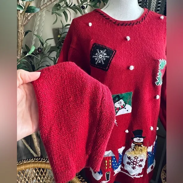 Vintage 90s Holiday Editions Christmas Whimsical Snowman Ugly Sweater - Image 6