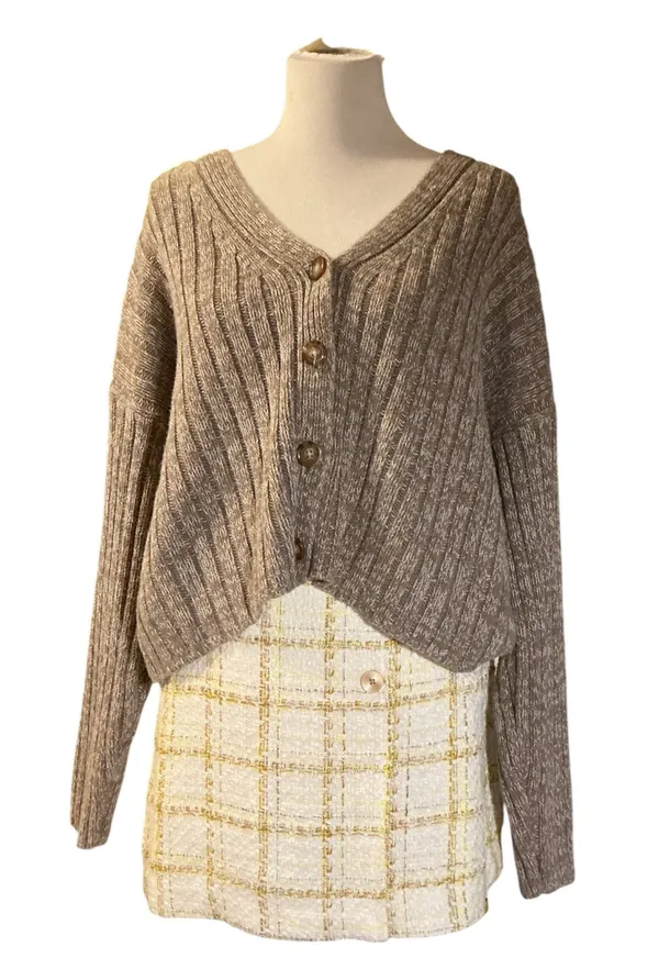 A New Day Women's Size 3X Brown Marled Ribbed Knit Cardigan Sweater V-Neck - Image 2