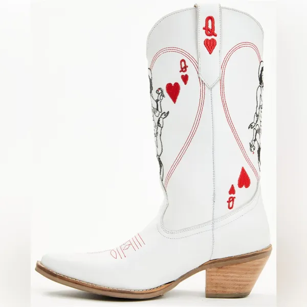Dingo Queen Of Hearts‎ White and Red Western Heeled Boots - Image 3