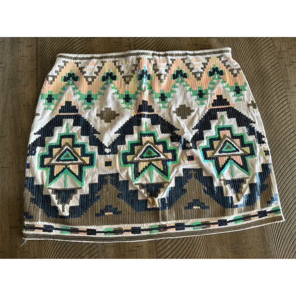 Express Y2K Low-Rise Aztec Sequin Mini Skirt‎ - Size XS - Image 8