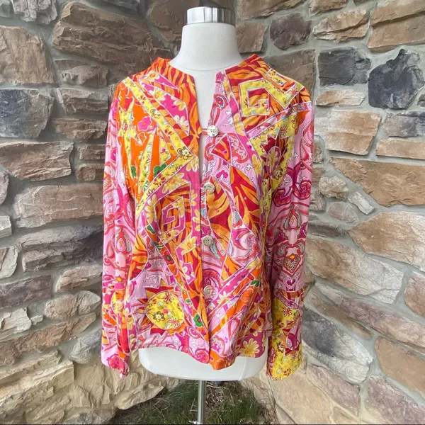 Sandy Starkman Boho Floral Jacket Pink Size L - Image 4