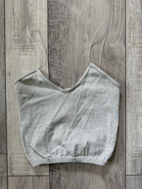 Free People Gray Rainbow Sparkle Metallic Ribbed Thin Strap Seamless Tank M/L - Image 7